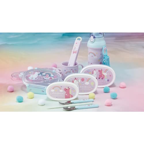 Skater Kids' Bento Trio Set, Chopsticks, Spoon, and Fork, Kids' Cutlery, Antibacterial, Easy-Open Slide-Open Design, Made In Japan, Little Unicorn Des