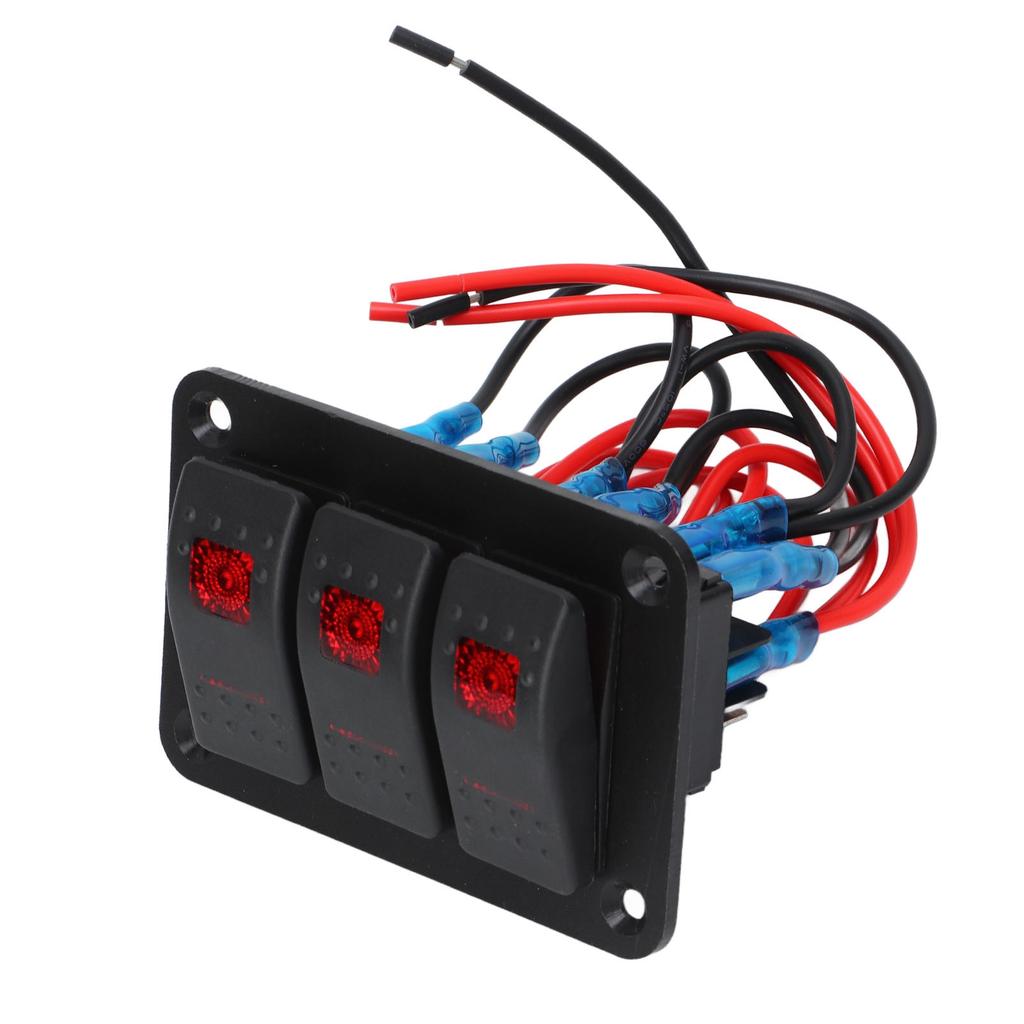 3 Gang Switch Panel Red Color Light Waterproof Corrosion Resisting Switch Board for Car Boat DC12V 24V