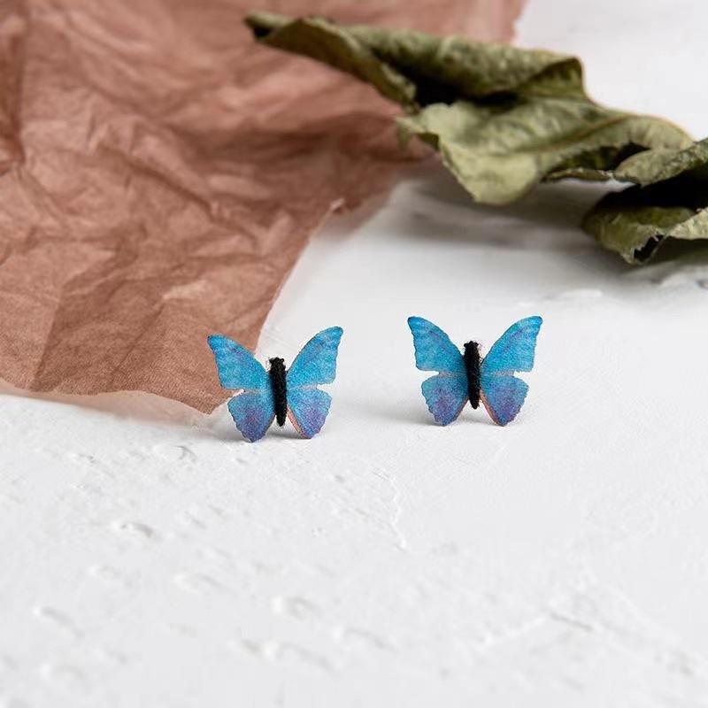 Cold wind blue butterfly stud earrings new trendy sweet simple women small silver needle earrings ear jewelry women