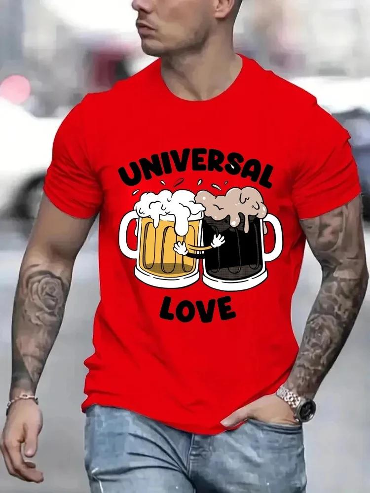 Universal Love Funny Beer Print Men T-Shirts Breathable Tee Clothes Summer Streetwear Oversized T-shirts Loose Short Sleeve Tops