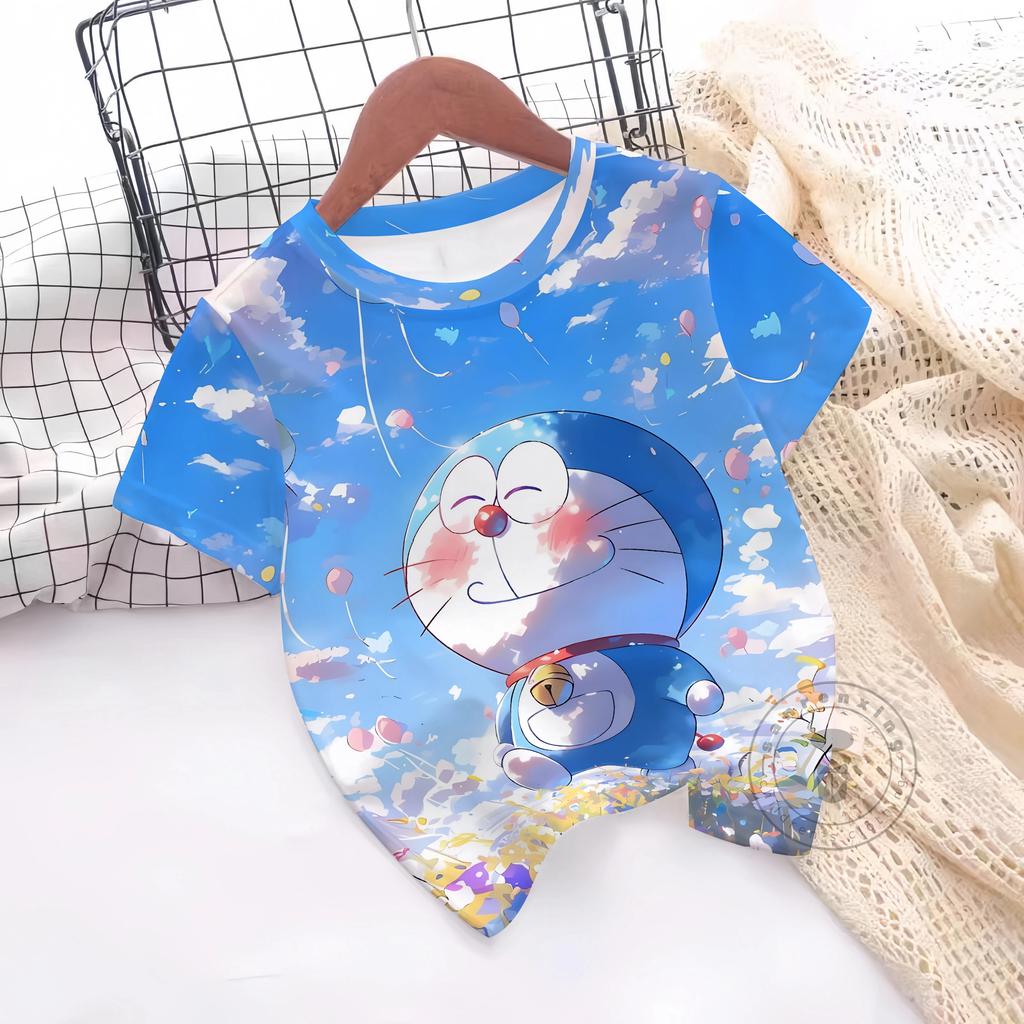 Fashions Girl T-Shirt 3D Print Cute Doraemon T Shirts Casual Crew Neck Boys' And Girls' Clothing T-Shirts For Children