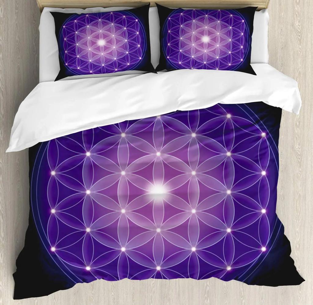 Flower of Life Duvet Cover Dark Blue with Geometry Print Quilt Cover for Children Teens Adults for Bedroom Decoration Queen Size
