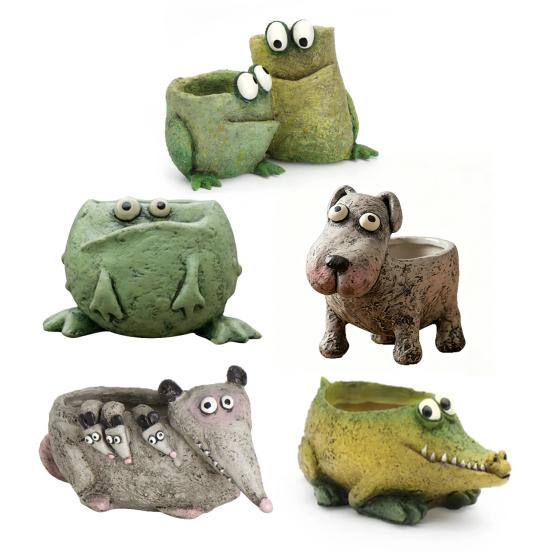 Small Animal Planter Pot Cartoon Frog/Crocodile/Dog Flower Pot Cute Decorative Cactus Pot for Home Office Desk Garden Decor