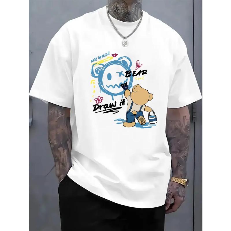 European Size Men'S T-Shirt, Plus-Size Fashionable Casual Short-Sleeve Shirt Featuring a Bear Print, Soft And Breathable, Suitable for Daily Wear