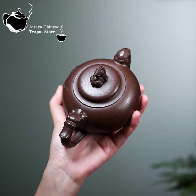 Oală de lut violet Yixing, realizată manual, original Mine Purple Clay Kylin Pot de băut Pu'er Home ceainic Kung Fu ceainic 340 ml