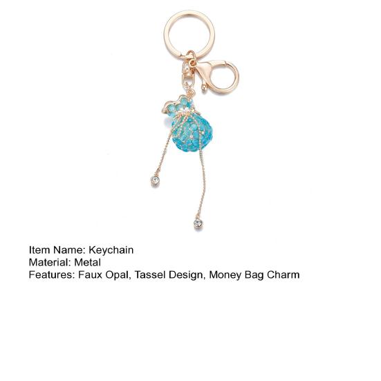 Money Bag Keychain Rhinestone Tassel Design Lucky Bag Shape Key Chain Pendant Strong Lobster Clasp Anti-Lost Keychain Gift Accessory