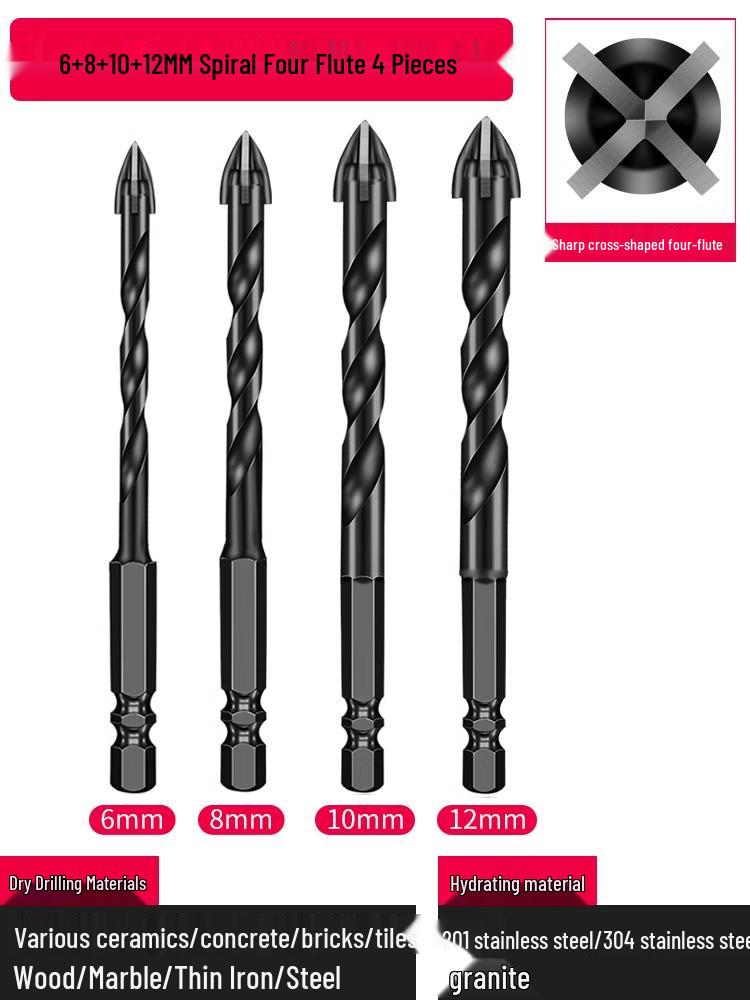 6mm All-In-One Tile and Concrete Drill Bit - Four-Flute Alloy Triangle for Glass and Cement
