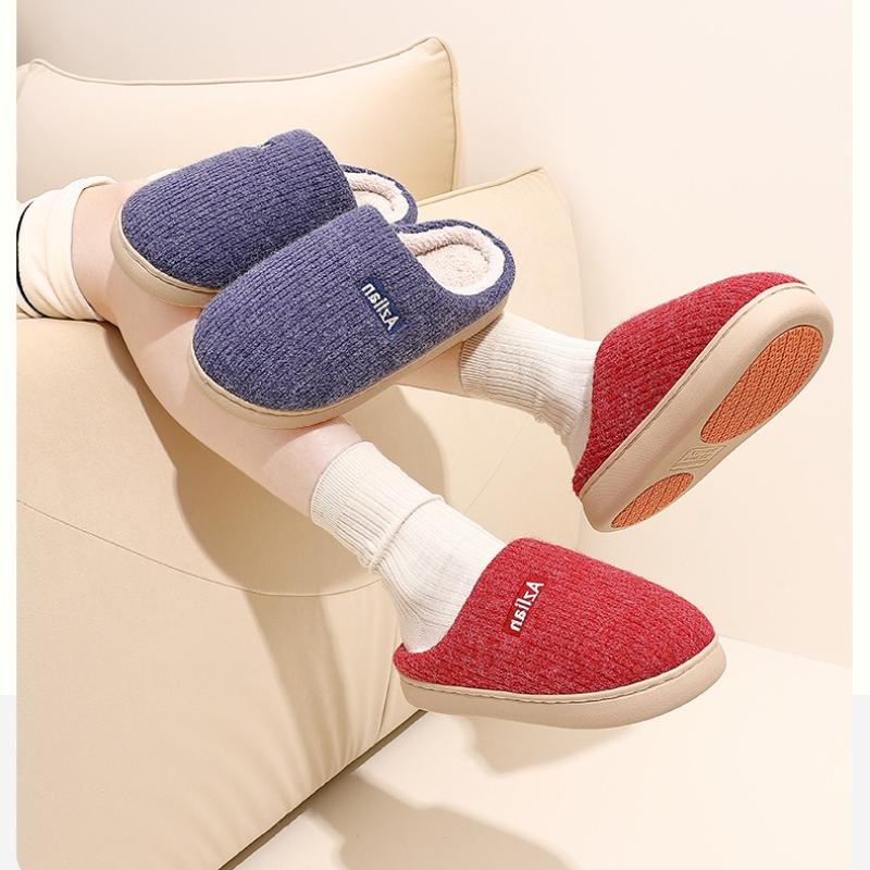 

Cotton slippers winter home indoor bag head household warm non-slip plush cotton mop 46-47 тёмно-синий