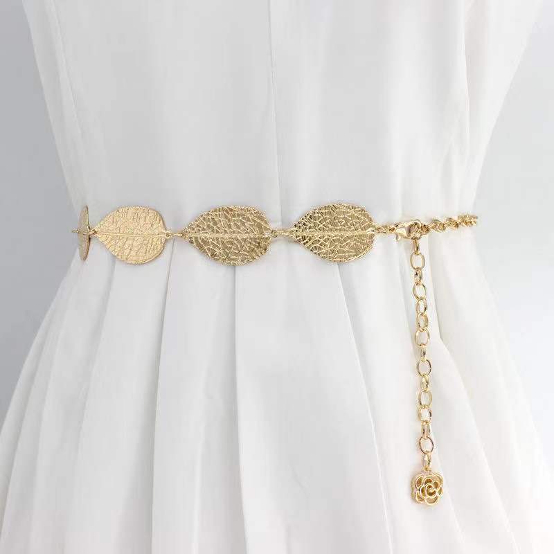Spring and Summer Dress Waist Chain for Women's Metal Big Leaf Chain Simple and Versatile Skirt Shirt Decoration Thin Waist
