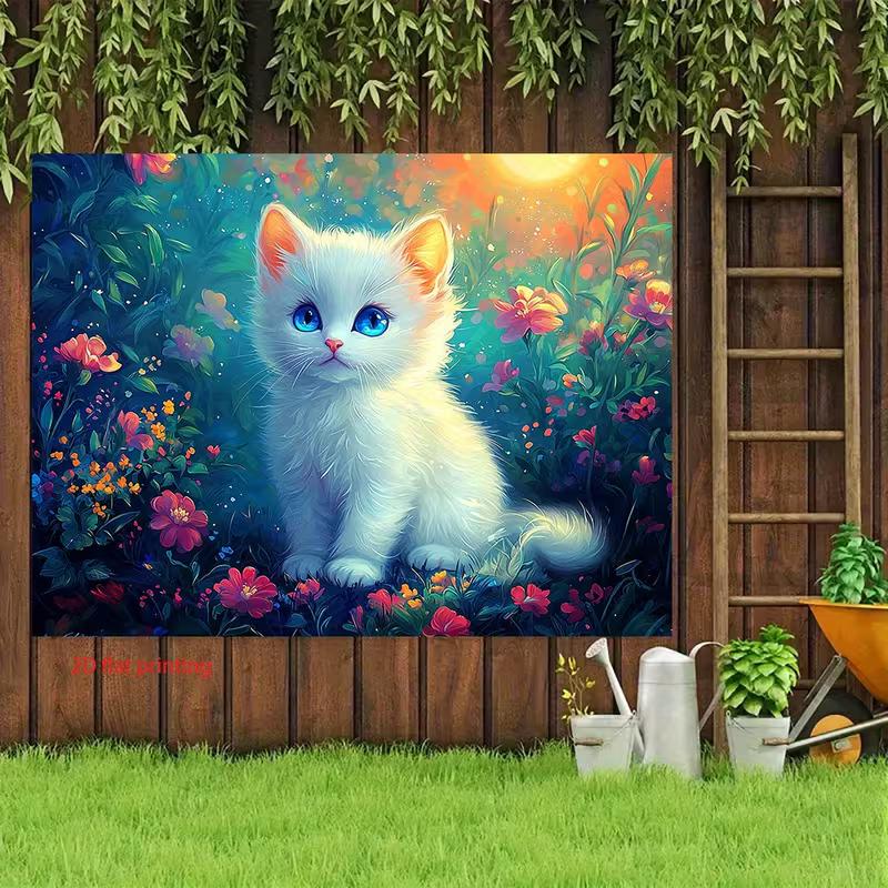 2D Flat Printing Kitten Floral Backdrop for Aesthetic Bedroom Wall Decor