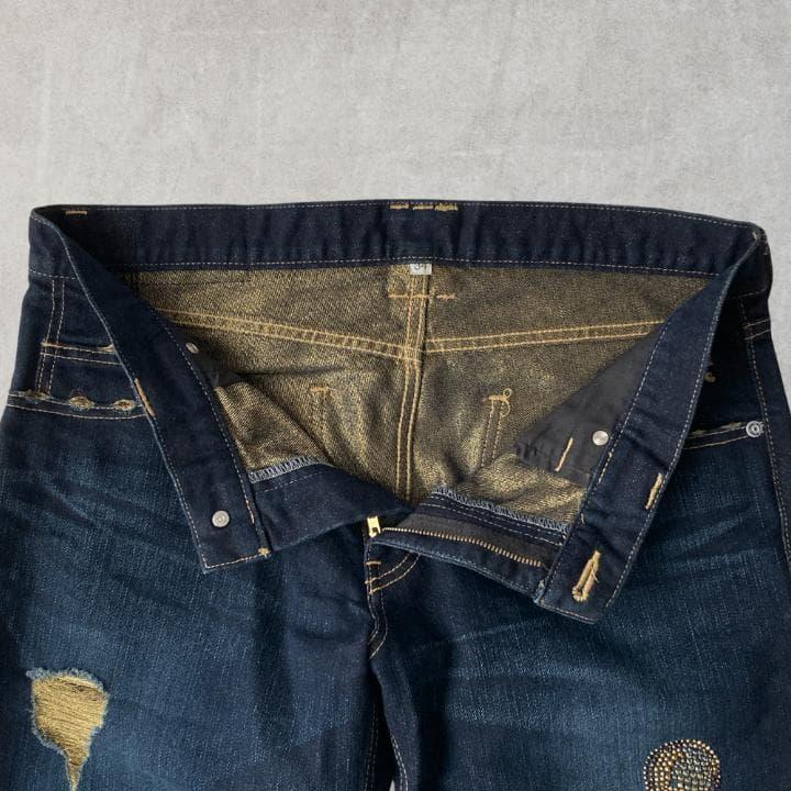 Used Roen Gold thread lining crushed denim skull skull grunge big brother gal man