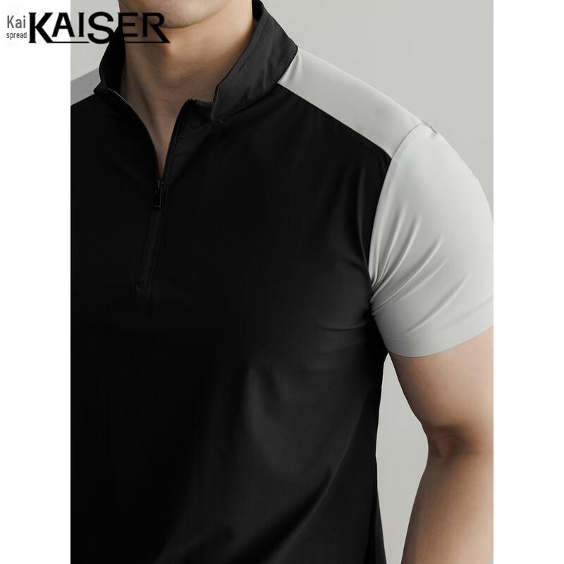 KAISER Men s Anti-Bacterial Seamless Color-Block Polo T-Shirt 56/3XL чёрный