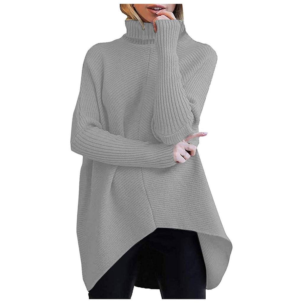 Fashion Women Casual O-Neck Turtleneck Solid Color Long Sleeve Pullover Sweater