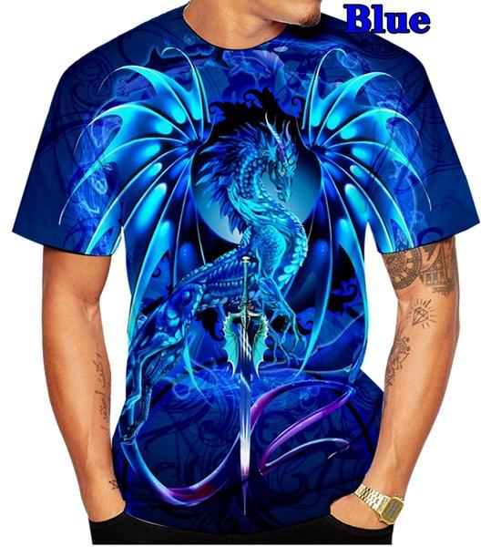 Blue Dragon 3D Printed T-Shirt Sports Loose Oversized Tops O-Neck Short Sleeve Tee