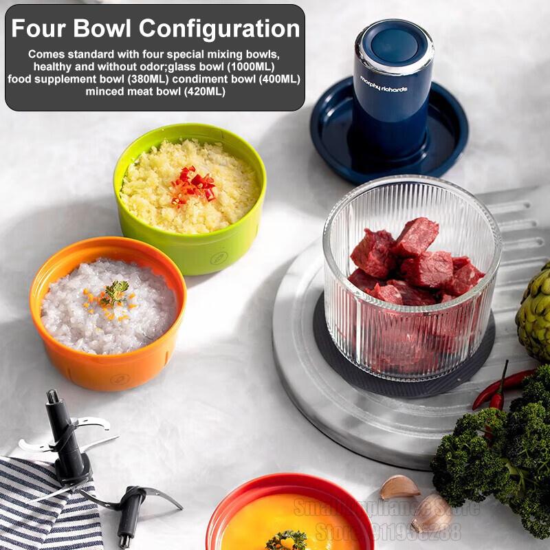 Morphy Richards Electric Meat Grinder Food Processor Chopper 4 Bowls Kitchen Machines Vegetable Chopper Maker Household Grinder