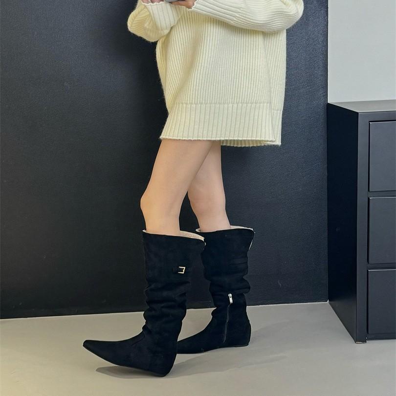 Wear more than one boot! Over-the-knee velvet boots New 2025 thick heel lamb wool pile knight boots children's boots