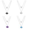 Titanium Steel Double-Layer Necklace with Heart & Lips Charms for Women
