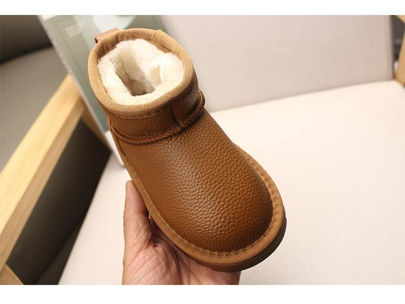2025 Winter Genuine Leather Kids' Fleece-Lined Snow Boots - Warm, Thickened Short Boots for Boys and Girls