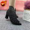 Fashion Woman Short Shoes Black Rhinestone Zip Chunky Heel Booties On Promotion Sale Boot Goth Autumn Offer New In Ankle Boots for Women