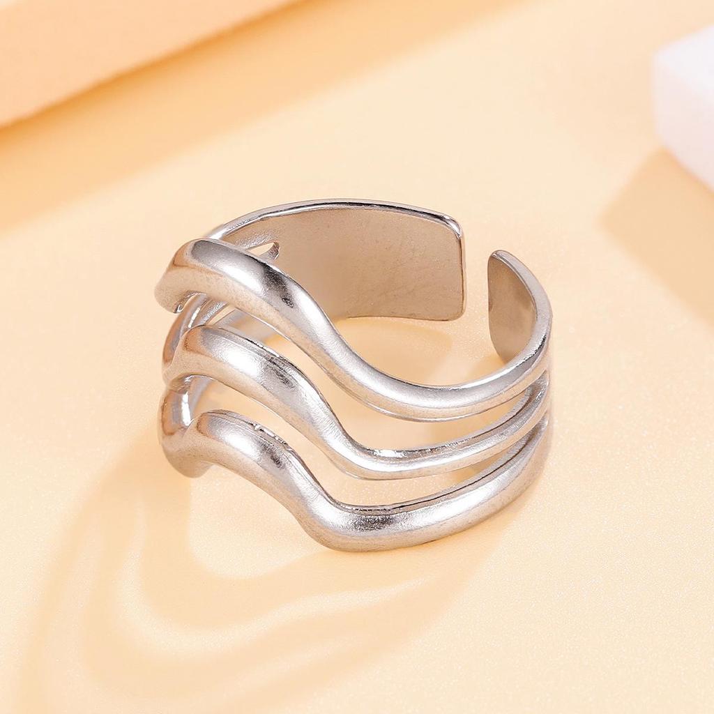 INS Style Geometric Stainless Steel Wide-Band Ring for Women
