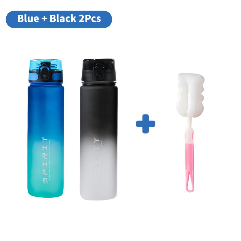1 Liter Large Capacity Leak Proof Sports Water Bottle with Brush Plastic Cup Drinkware Outdoor Travel Portable Gym Fitness Jugs