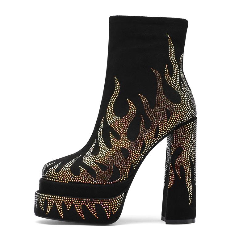 

Fashion Kaky s New High-heeled Round Head Waterproof Platform Thick Bottom Large Size Rhinestone Women s Boots Short Boots Fashion Boots 35 золотой