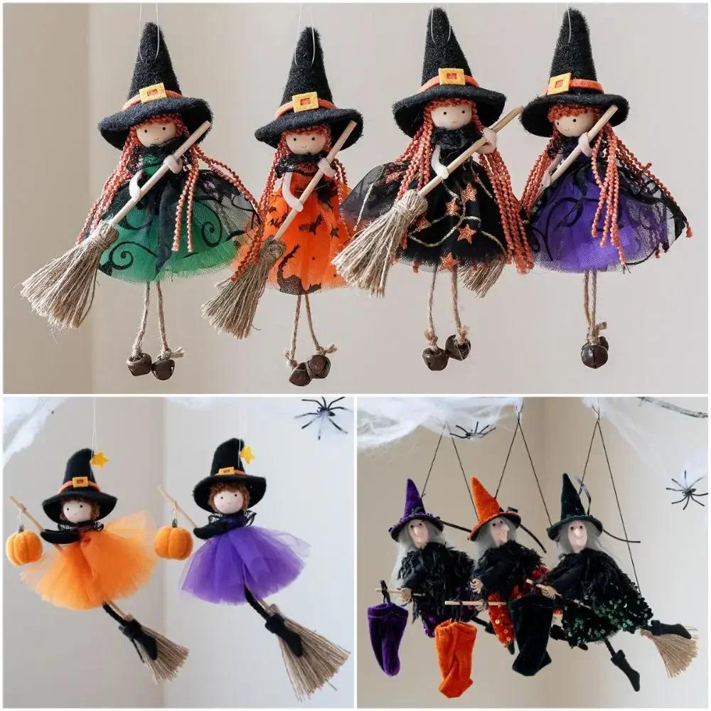 Multicolor Halloween Hanging Decoration Riding a Broomstick Witch Cartoon Pumpkin Ghost Hanging Pendants Scene Dress Up