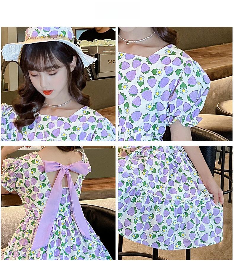 Strandkleid im Western-Stil mit Blumenmuster für Mädchen – Sommer-Erdbeerprinzessin-Design