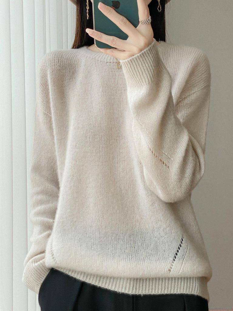 100% Pure Wool Double-Ply Heart Grid Jacquard Loose Warm Top for Autumn/Winter