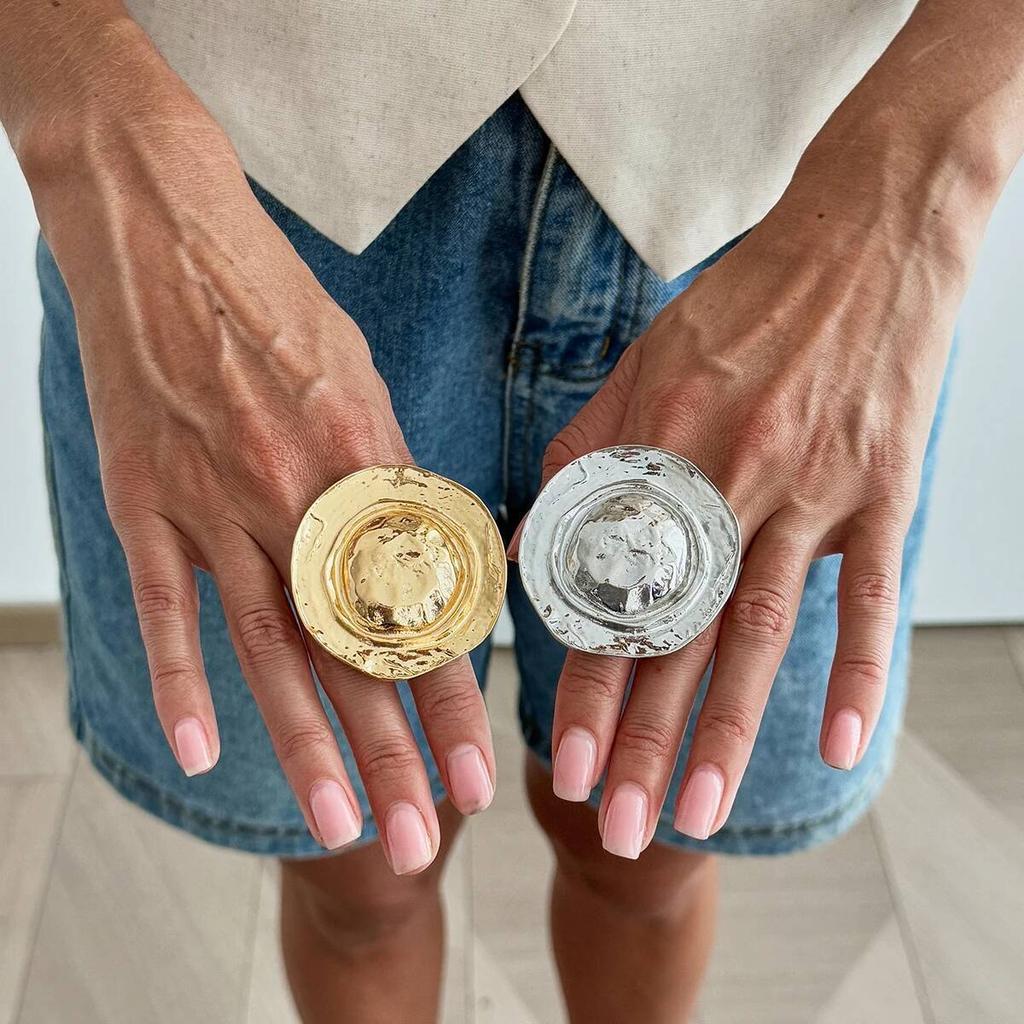 Ingemark 2026 Übertriebene Goldfarbe Runde Offene Ringe Damen Trendig Kreativ Verstellbarer Fingerring Täglich Party Bankett Schmuck