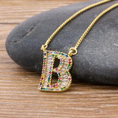 New Arrival Fashion Special Custom Design 26 Initial Letters Necklace Copper CZ Rainbow Pendant Best Family Name Jewelry Gift