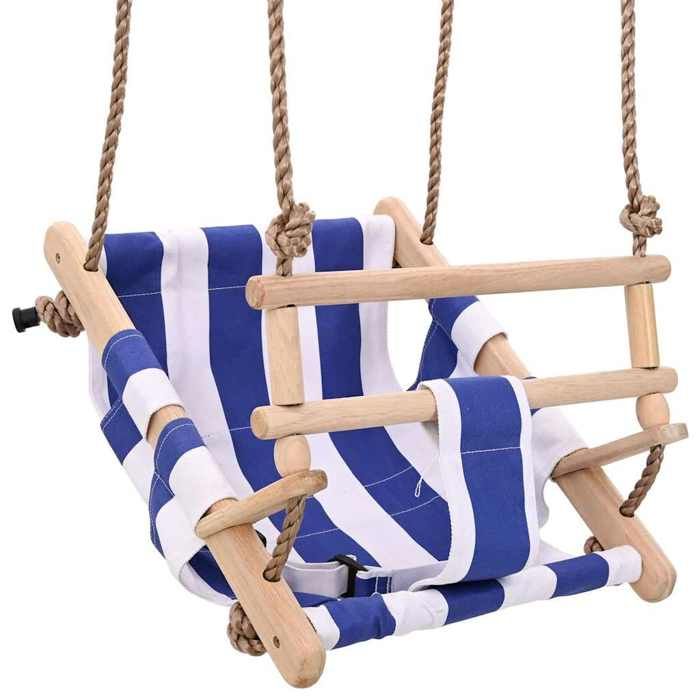 VidaXL Balançoire pour bébé avec ceinture de sécurité Coton Bois Bleu