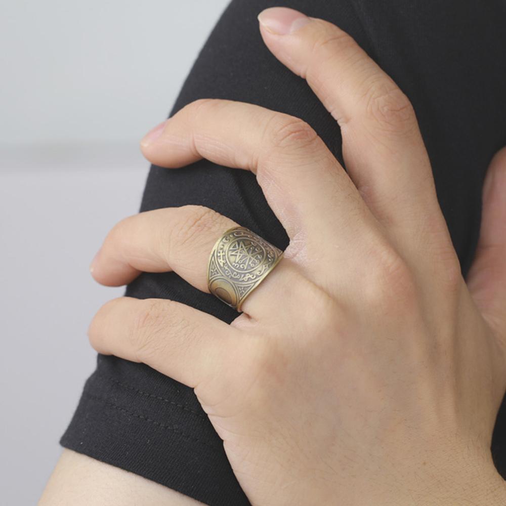 Anelli di Salomone Vintage Sigillo dei 7 Arcangeli per Uomo Bronzo Rame Runa Vichinga Anello da Dito Amuleto Gioielli