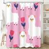 Cute Sheep Flower Print Shower Curtain for Bathroom Decoration Pink Tones with Llama Illustrations (180x240cm)