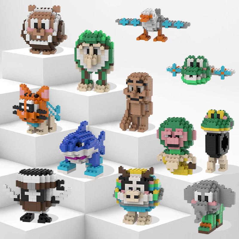 Hot Tungtungsahur Micro Particle Building Block Toy Blind Box Wooden Stick Hand Model Puzzle Assembly Children's Toy