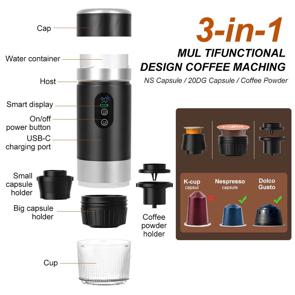 Portable Electric Espresso Maker: Wireless, Moka Style, Small Coffee Capsule Machine for Outdoor Use