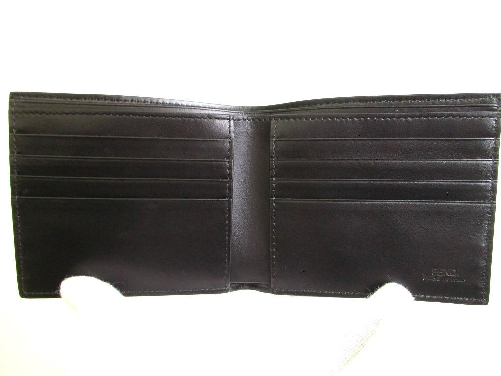 Authentic FENDI Zucca Gray Fabric Black Leather Bifold Wallet Diagonal Wallet #9973  Open Box