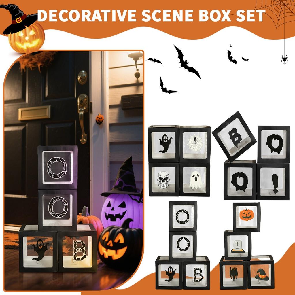 Halloween Box Decoration Transparent Box, Birthday Party Decoration Includes 4 Box