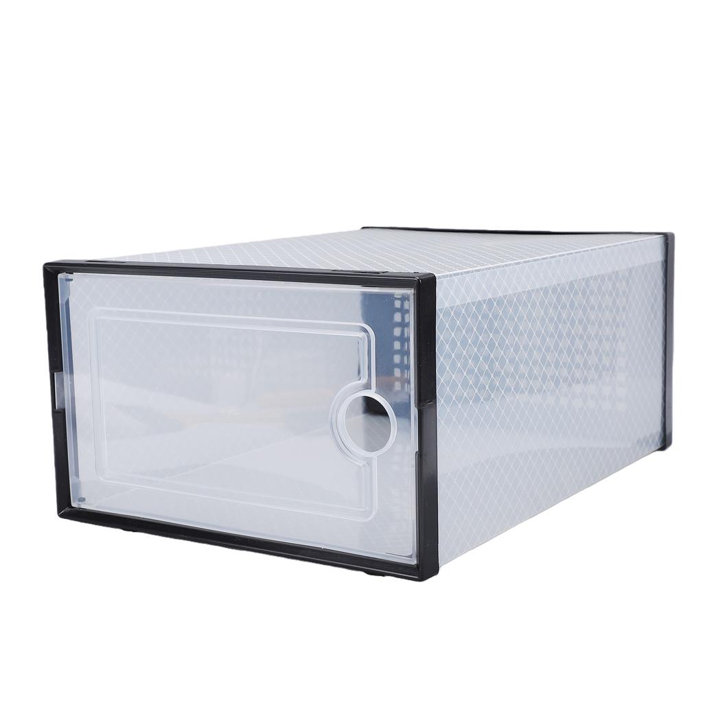 12 Pack Shoe Boxes Plastic Clear Stackable Shoe Storage Organizer Display Case with Lid for Closet Black Frame