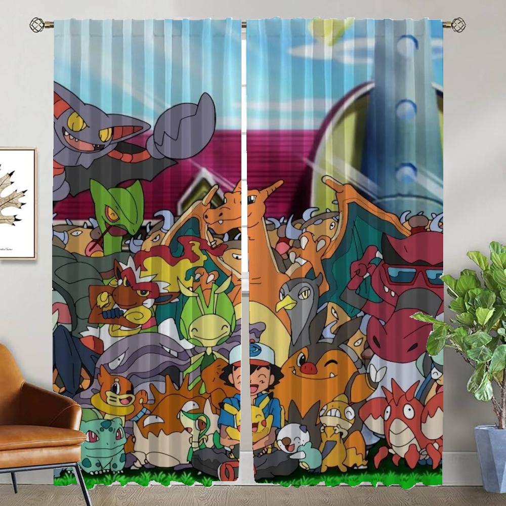 

Elegant Room Curtains Pokemon 2 Pieces Shades Curtains for Bedroom Partition Window Curtain Halloween Decoration Living Kitchen W50xH70cmx2pcs-CL