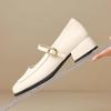 Spring Summer Women's French Style Shoes - Square Toe Chunky Heel Shoes with Metal Buckle Ankle Strap Leather Shoes