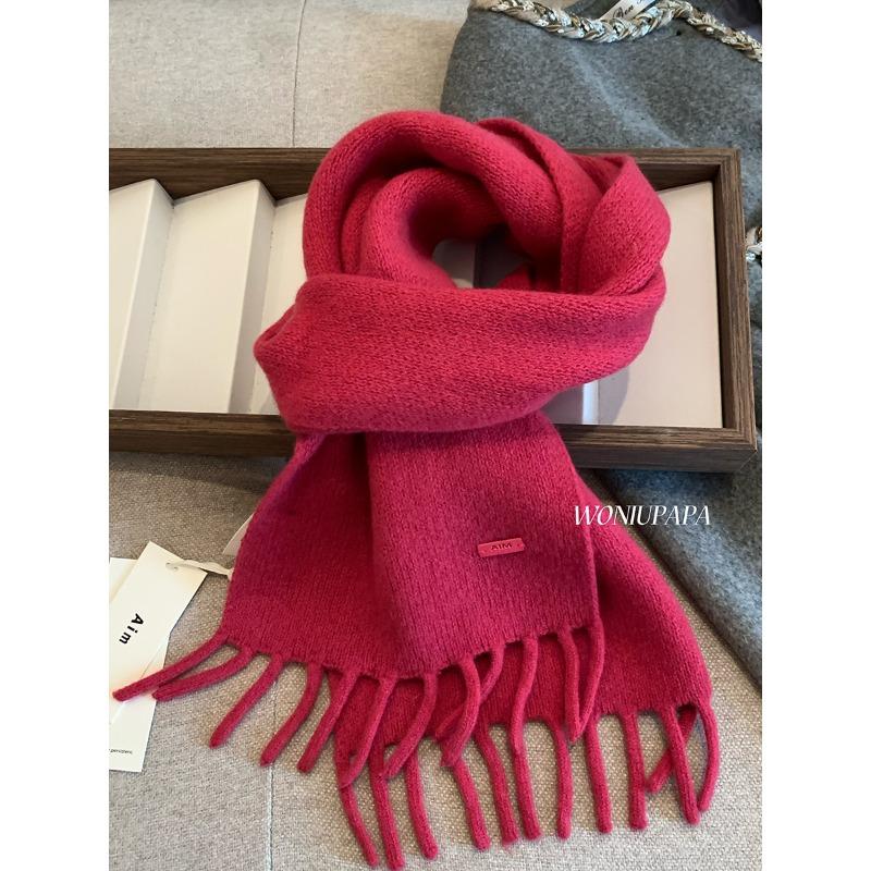 Solid color Fringed Scarf for Women High Density Thickened Warm Plush Scarf for Autumn and Winter