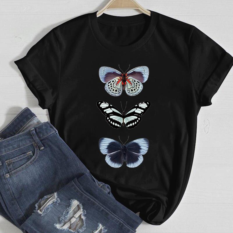 Women T-Shirt Summer Ladies Tops Cute Aesthetic Fashion 90S Print Kawaii Basic Clothing Female Clothes Tees Beautiful Butterfly