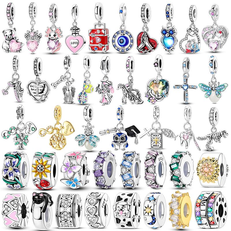 1PCS Charm For DIY Making Bracelet 925 Silver Original Shine Zircon Charms Jewelry Wedding Birthday Gift For Women Mom Friend