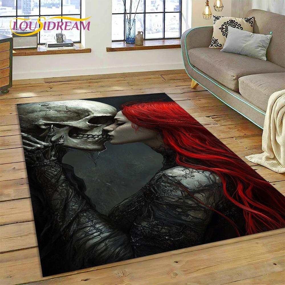 Alfombra de Estilo Gótico de Horror Personaje Calavera Fantasma Espíritu 27 para Dormitorio Sala de Estar Decoración de Sofá del Hogar, Alfombrilla de Suelo Decorativa para Niños