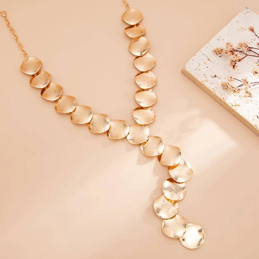 Ingemark Elegant Metal Sequins Long Chain Pendant Necklace Drop Earrings Jewelry Set for Women New Party Luxury Neck Accessories