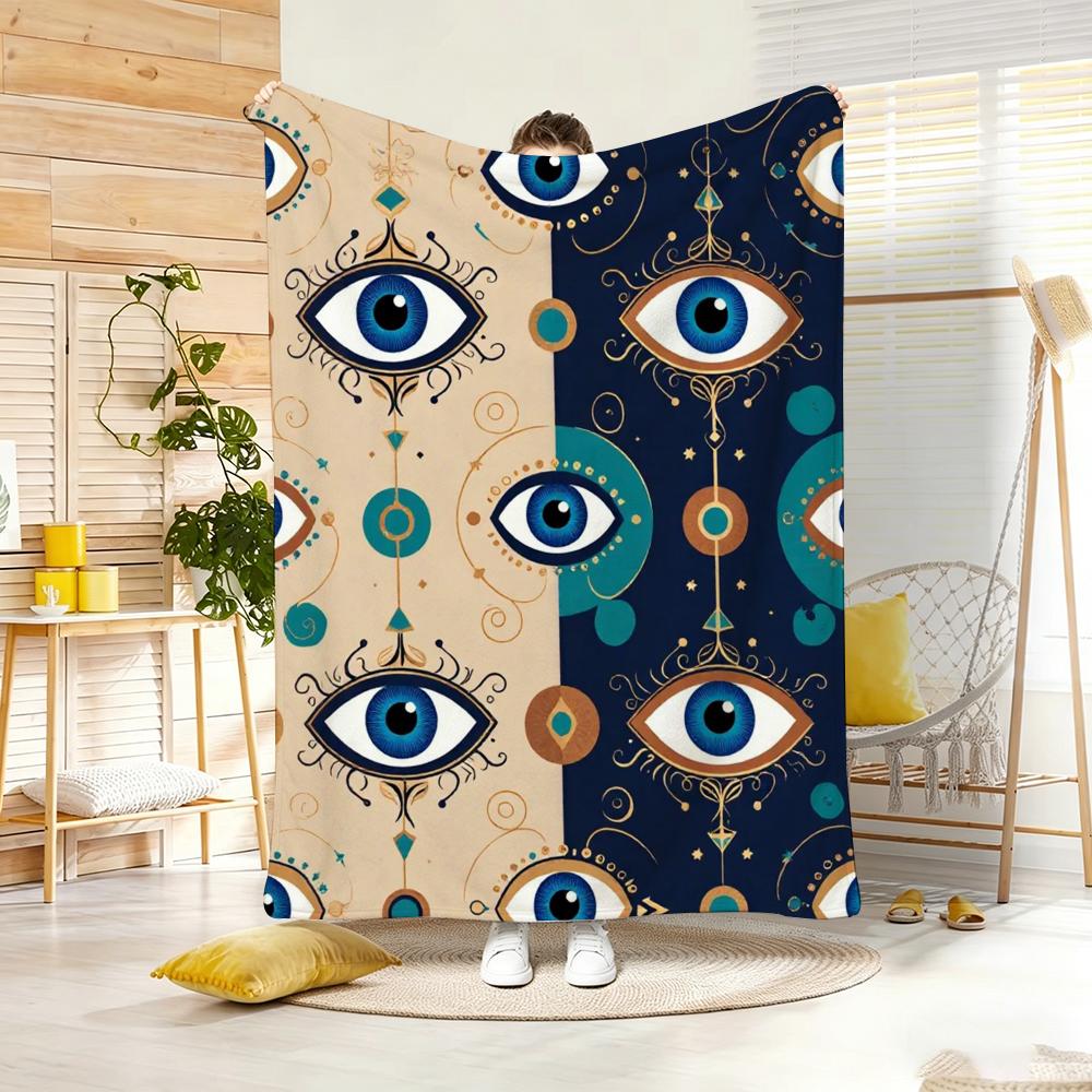 Classic motif E-Evil Eye Throw Lightweight 240g Flannel Blanket Soft Skin-friendly for Summer Cooling