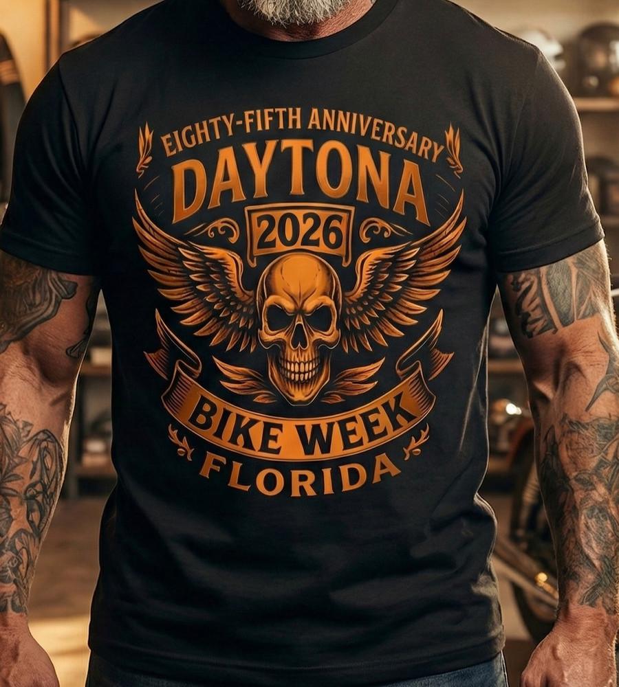 

2026 Daytona Bike Week Футболка с черепом | Мотоциклетный слет во Флориде Не Харли Футболка унисекс XXXXL