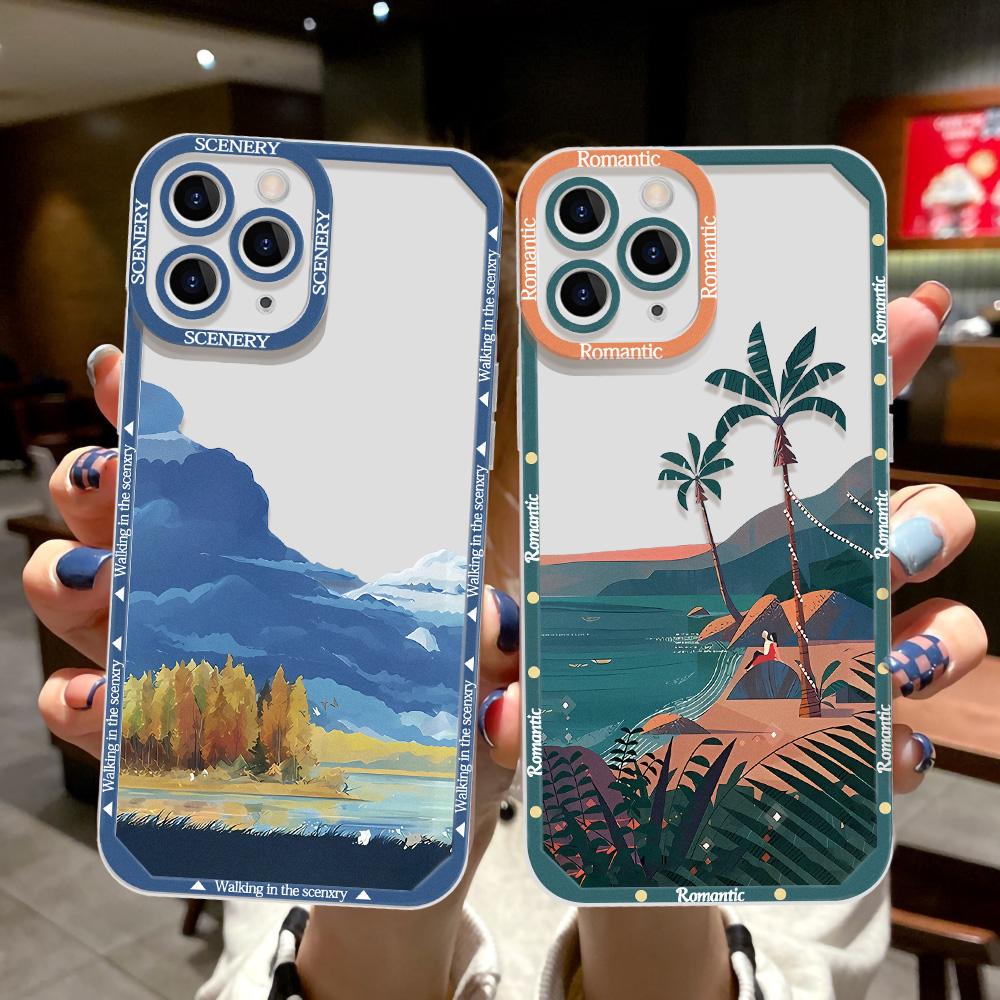 Clear Landscape Phone Case For iPhone 13 Pro Case iPhone 14 15 Pro Max 11 12 Pro XR XS X 7 8 13 12 Mini SE Anime Scenery Cover