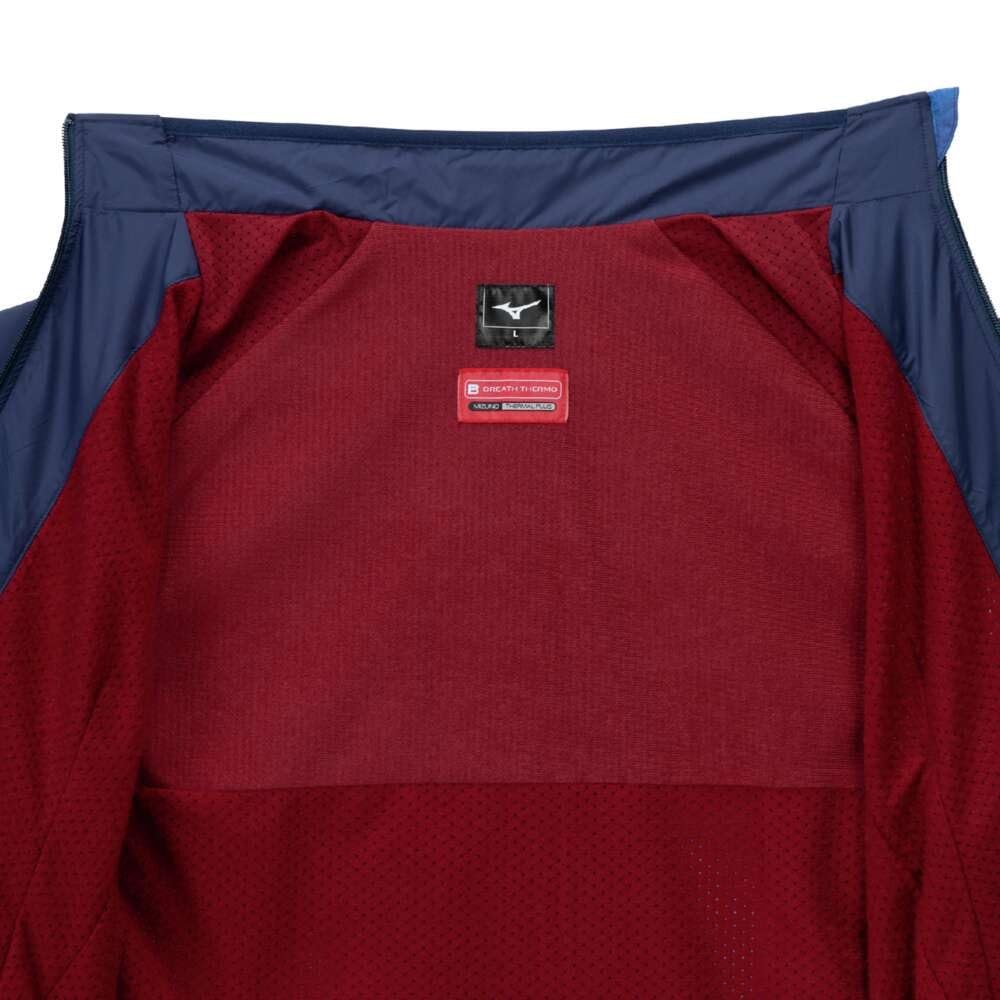 Mizuno Breath Thermo Warmer Training Pageant Blue Jacket, Moisture-Wicking, Water-Repellent, Windproof, Brushed, 32MEB541, Men's,